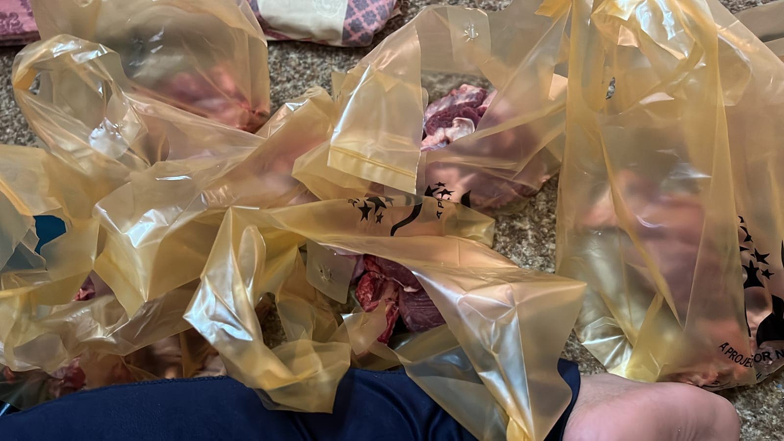Qurbani meat portioned into bags for families, Eid-ul-Adha 2025